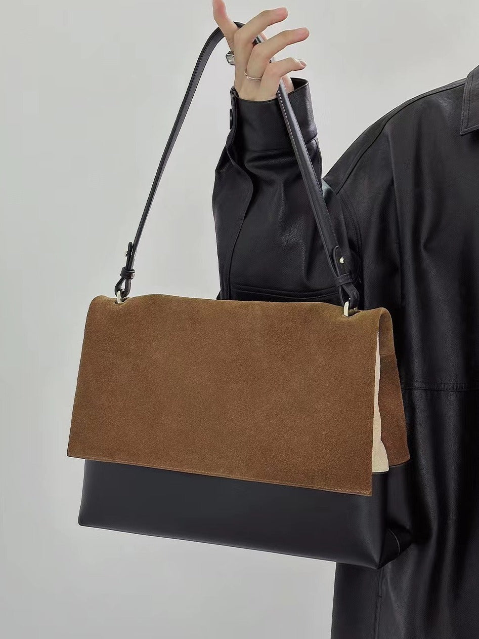 Sac messager rétro de couleur contrastée sous les bras, sac à bandoulière haut de gamme