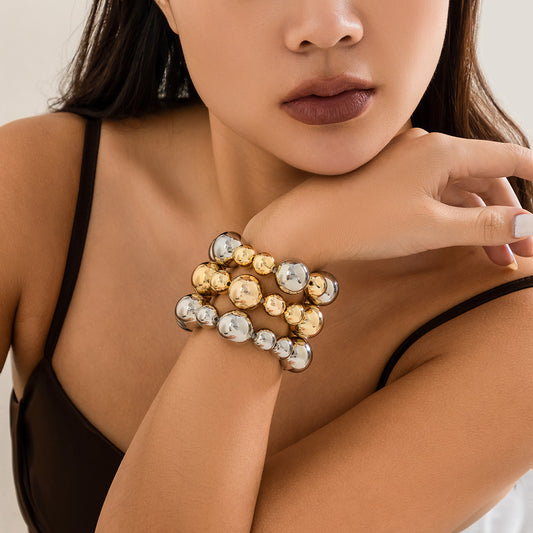 Collier de perles de couleur contrastée punk exagéré, bracelet boule