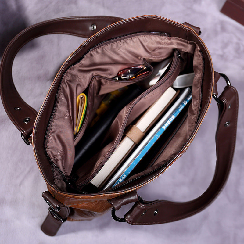 Bolso de mano retro de moda informal de cuero suave bandolera de gran capacidad para mujer