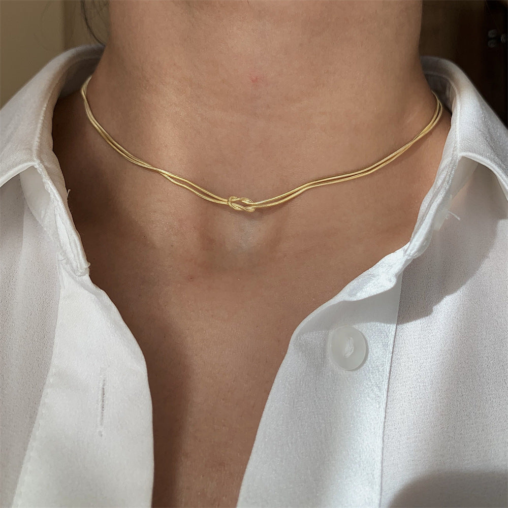 Collier chaîne serpent en acier inoxydable pour la saint-valentin, Bracelet noué à la main