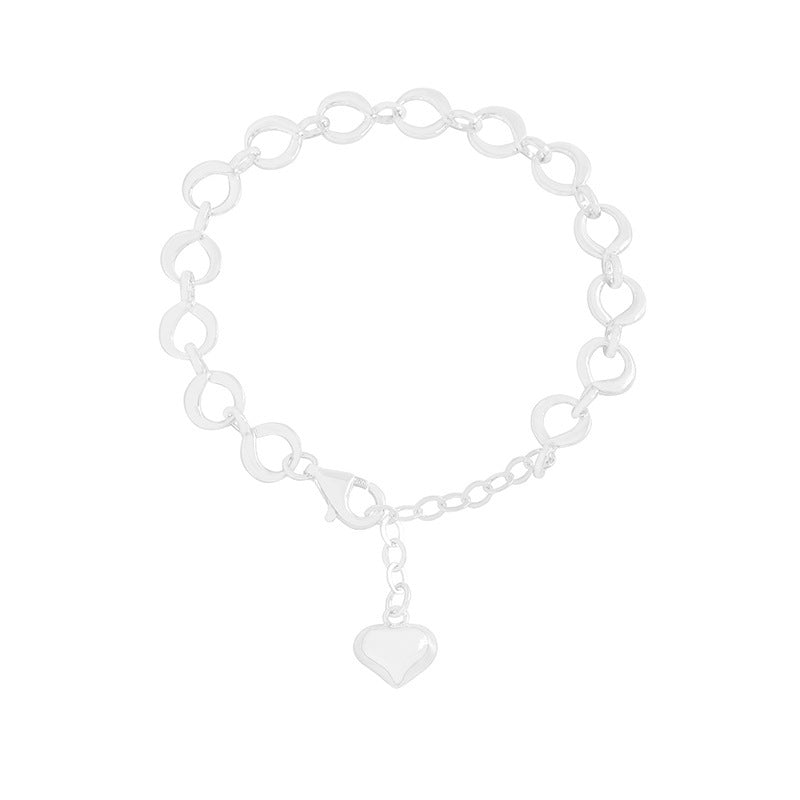 INS Niche Silver Buckle Sterling Silver S925 Heart Bracelet