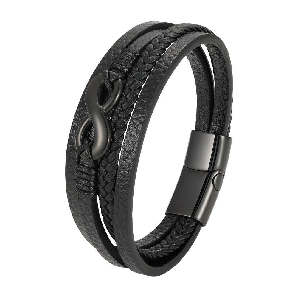 Digital 8 Multi-layer Leather Bracelet Men's Bracelet Leather Rope