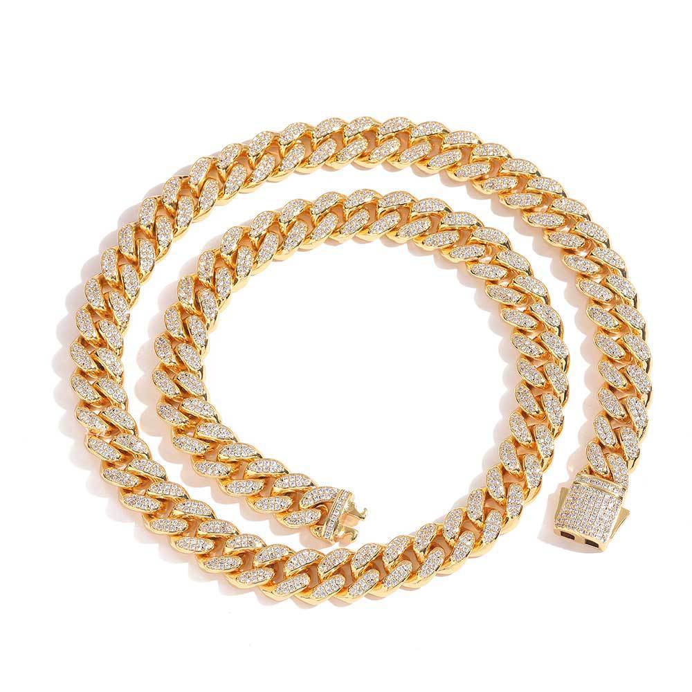 Collier et Bracelet en Zircon à Double rangée, ornement Hip Hop européen, attache à ressort de 12mm