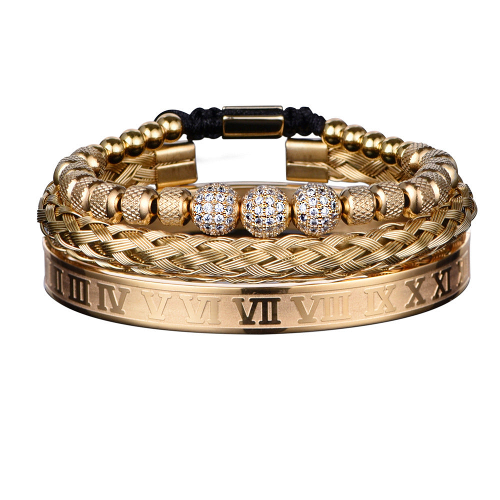 Bracelet en maille d'acier inoxydable, 3 boules de strass, dix diamants