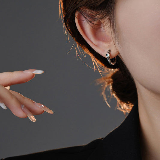 S925 Sterling Silver Tang Grass Pattern Vintage Earrings For Women