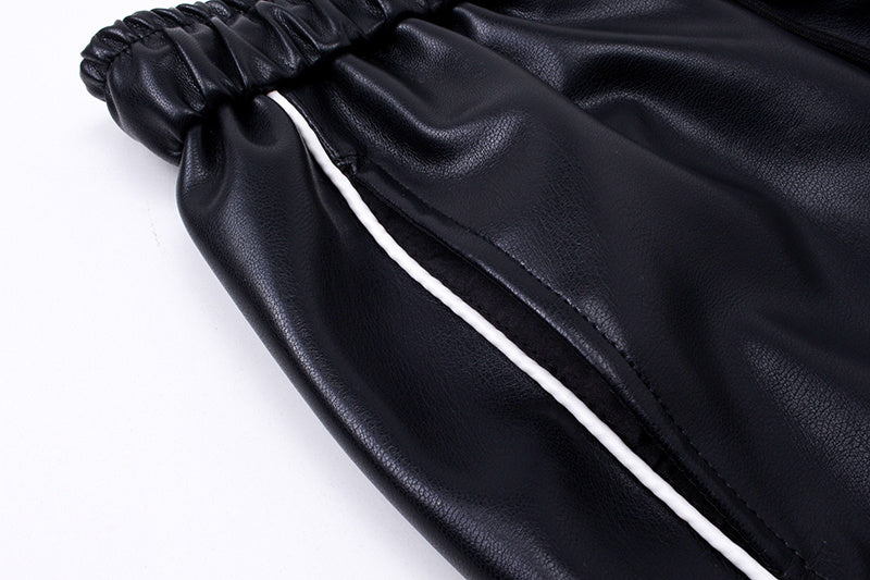 Men's Striped PU Leather Straight-leg Trousers