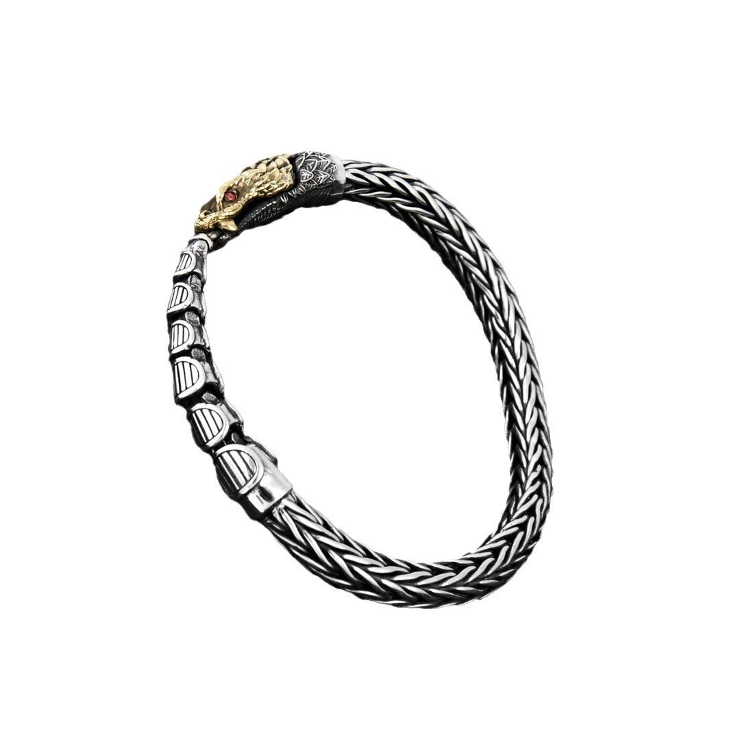 Bracelet personnalisé dragon en argent sterling entrant dans la mer rétro en détresse