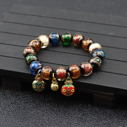 Bracelet glaçure de couleur gris parfumé, multi-trésor coloré, bête à avaler, perle de verre en soie dorée