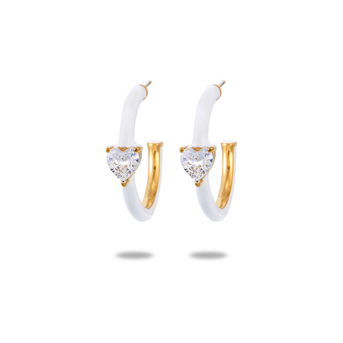 C- Shaped Drop Oil Loving Heart Zircon Titanium Steel Earrings For Women