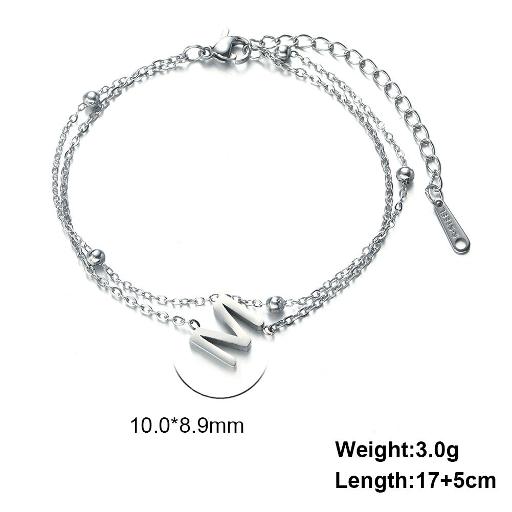 Cut Titanium Steel Double-layer Chain 26 Letters Pendant Bracelet