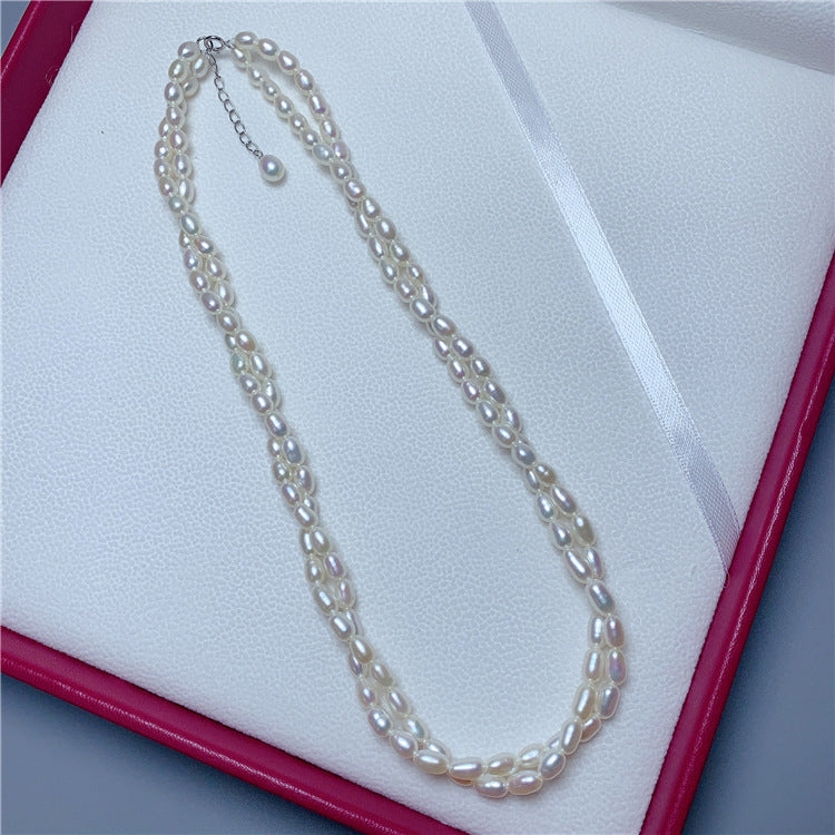 Fashionable Retro Freshwater Pearl Double-layer Rice Bead Necklace