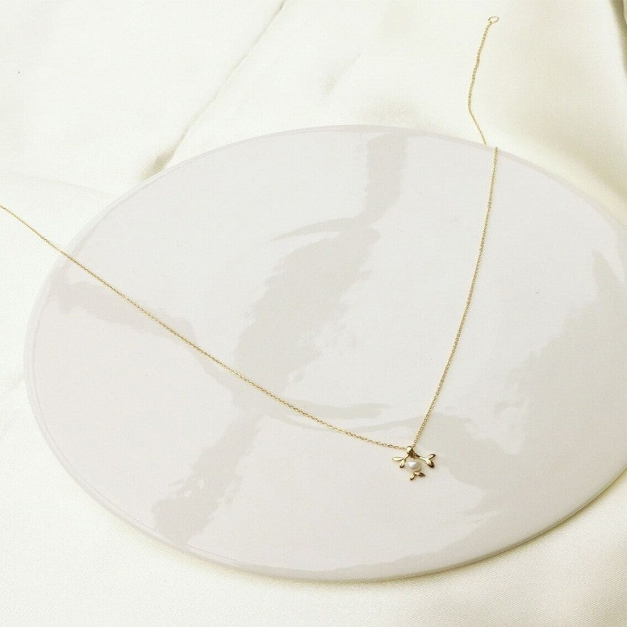 S925 Sterling Silver 14K Gold-plated Peach Blossom Synthetic Pearl Necklace