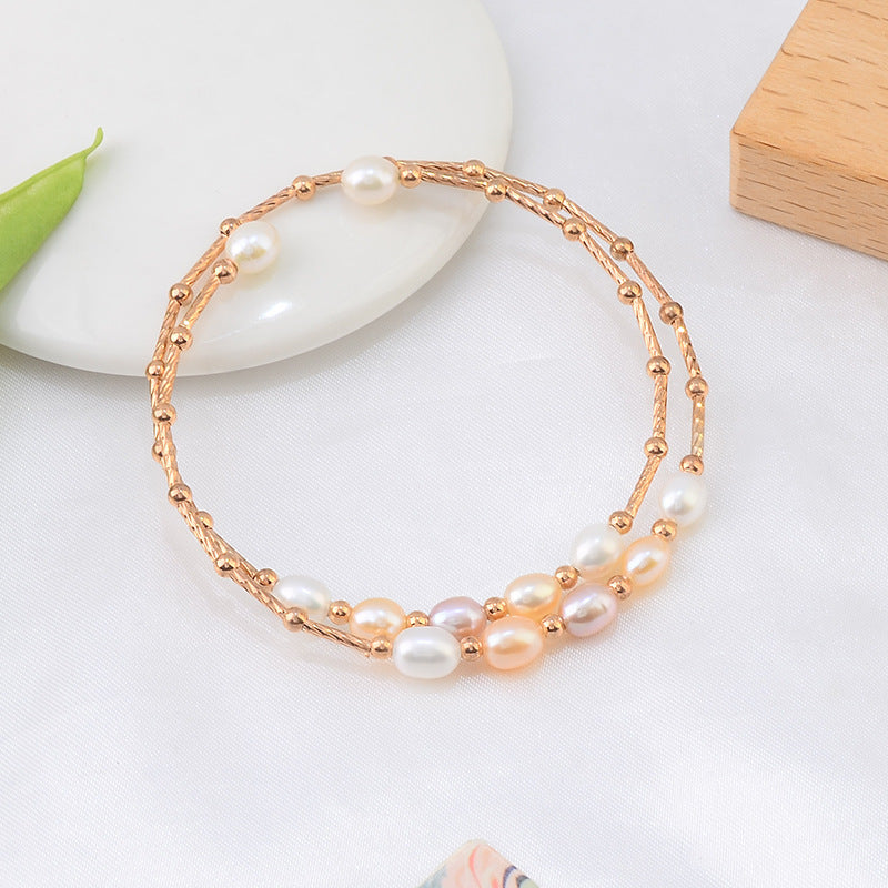Pulsera de perlas naturales de agua dulce Pulsera de diseño de doble capa de nicho