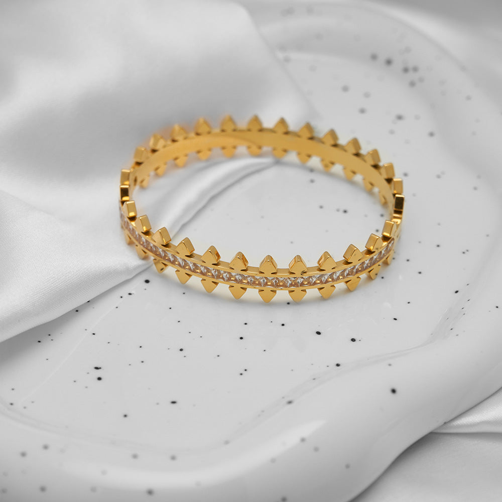 Titanium Steel Two Rows Spiked Zircon Personality Punk Bracelet