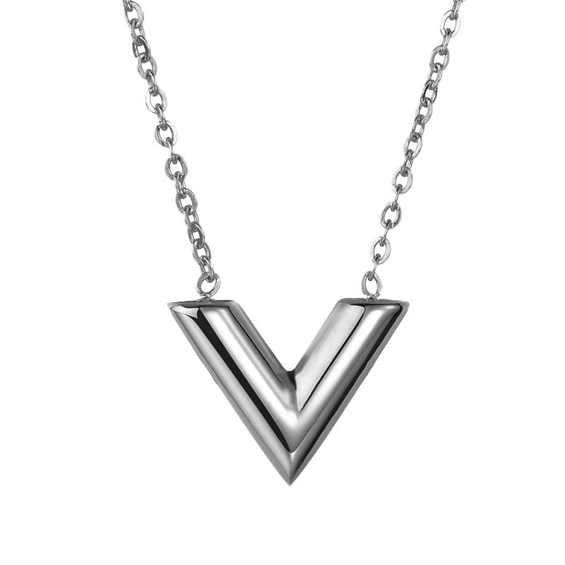 Collier Simple en forme de V en acier inoxydable, Bracelet, clous d'oreilles, costume