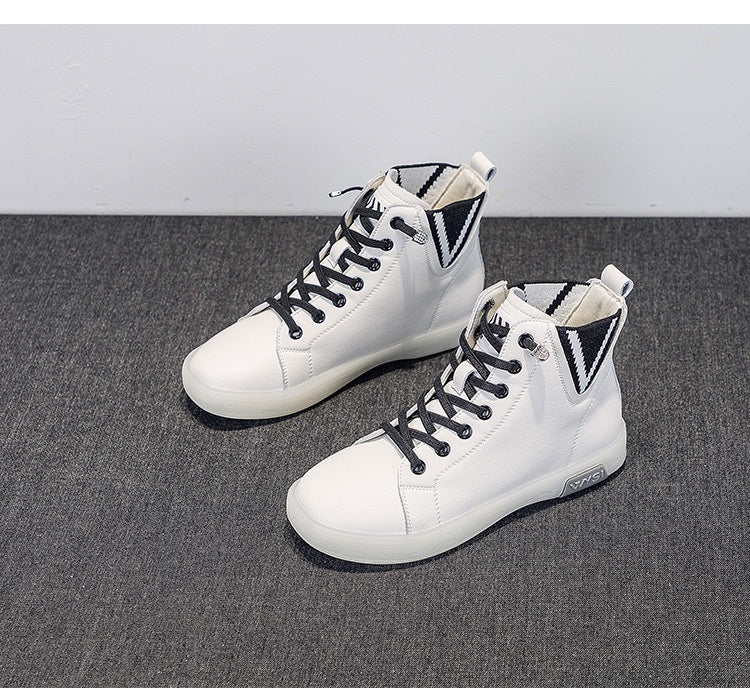 Bottes courtes pour femmes doublées de polaire chaussures blanches fond souple décontracté plat