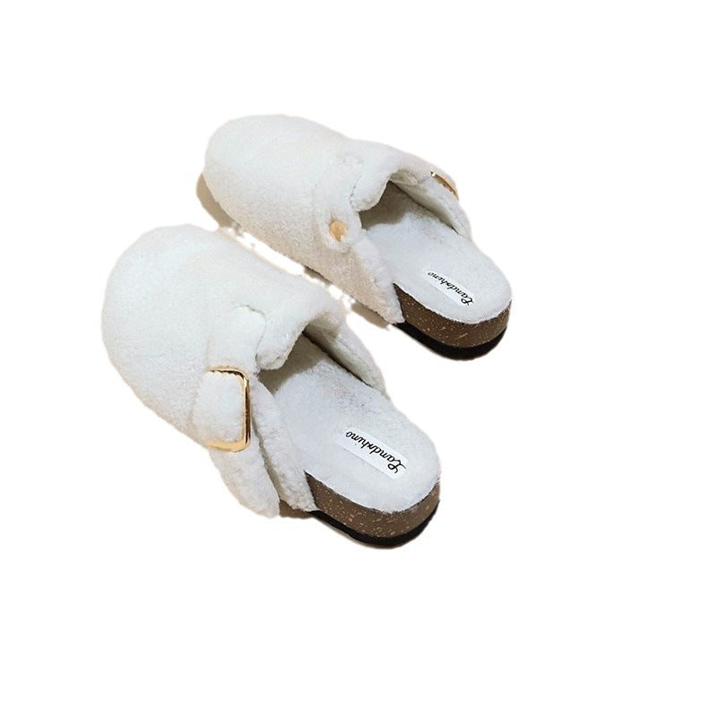 Velours laine vêtements d'extérieur pour femmes hiver coton pantoufles rétro plate-forme Boken