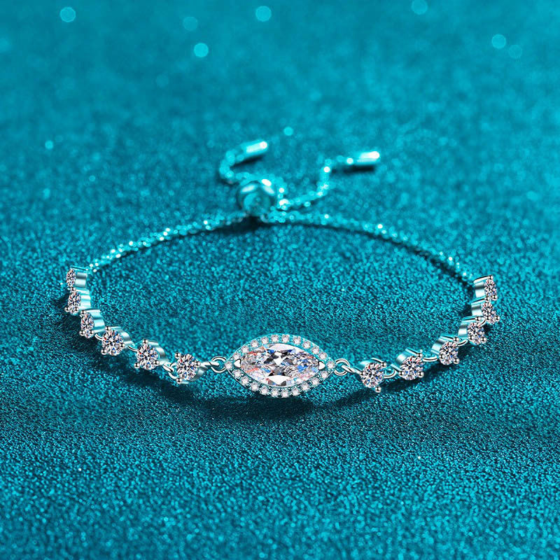 Bracelet télescopique réglable en argent 925, Simple, personnalité, œil de cheval bleu Royal, Moissanite