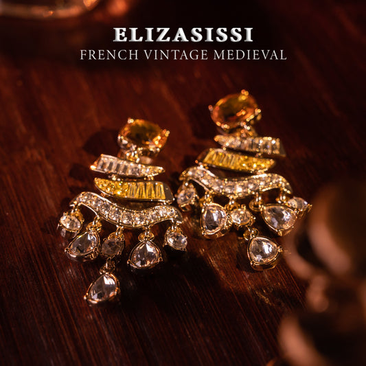 Boucles d'oreilles à tige baroques rétro avec pierres précieuses colorées vintage