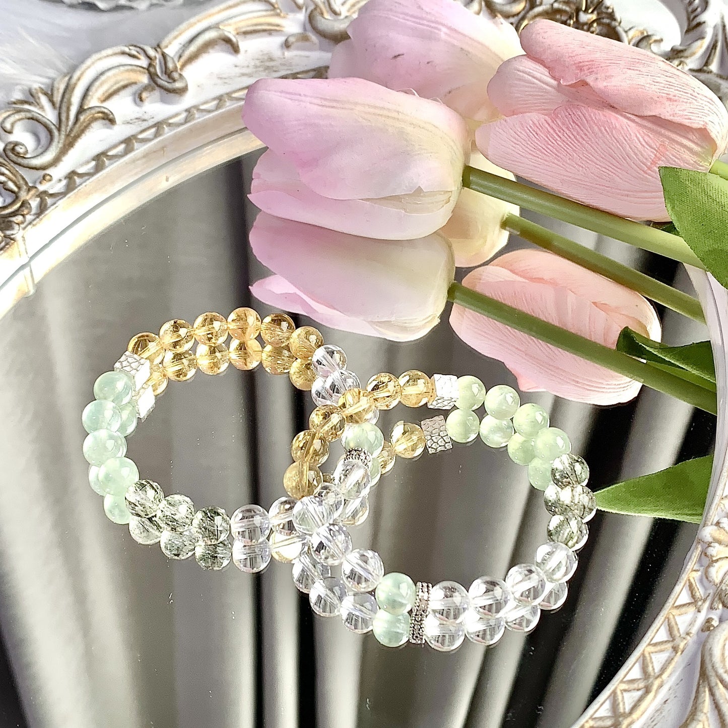 Natural Crystal Bracelet Turquoise Green Quartz Rutilated