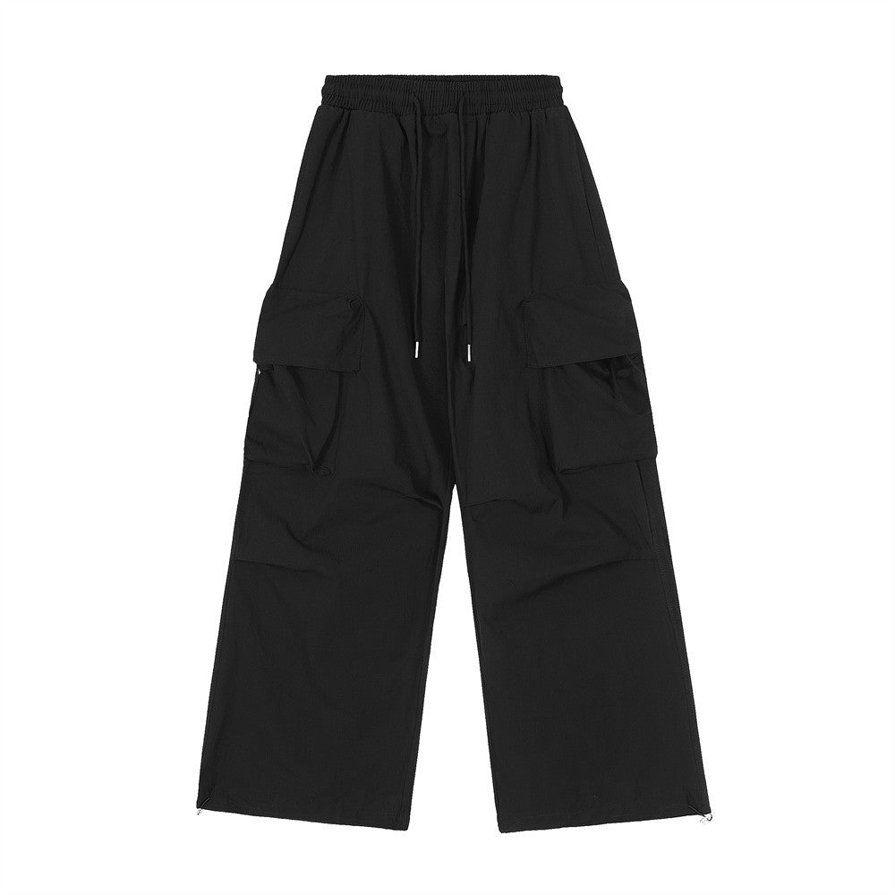 Loose Design Pleated Solid Color Multi-pocket Ankle Banded Pants