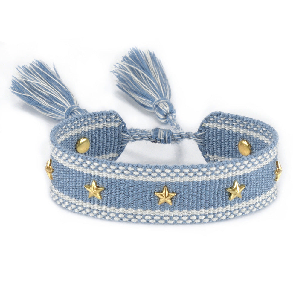 XINGX Square Rivet Braided Tassel Bracelet
