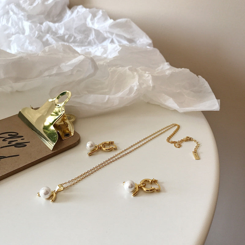 Collier de perles en forme de J inversé de luxe léger en argent Sterling S925 pour femmes