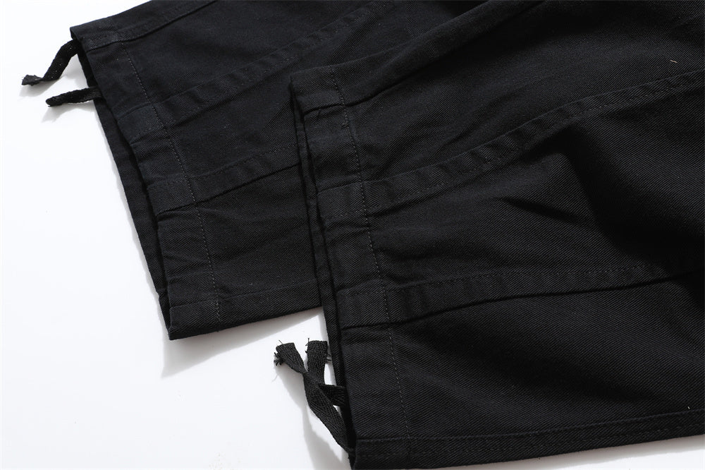 Men's Loose Casual Pleated Knee Multi-pocket Sports Drawstring Ankle Banded Pants