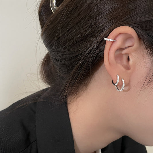 999 Sterling Silver Ear Clip Gang Drill Zircon Earrings
