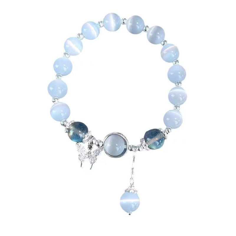 Bracelet papillon en cristal opale pour femmes, Bracelet gris clair de lune assorti avec tout