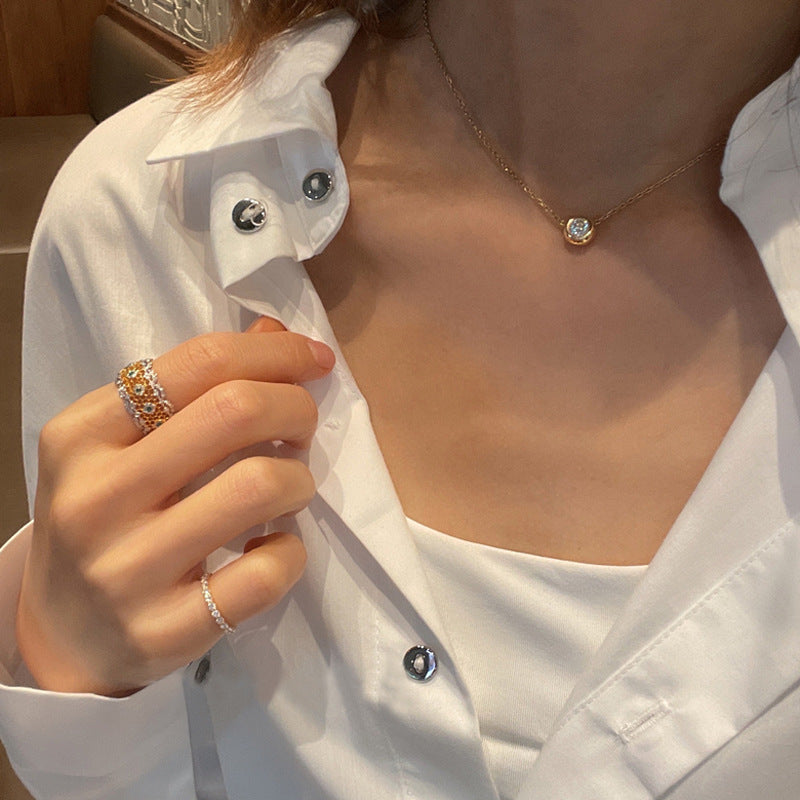 S925 Sterling Silver Single Diamond Bubble Necklace