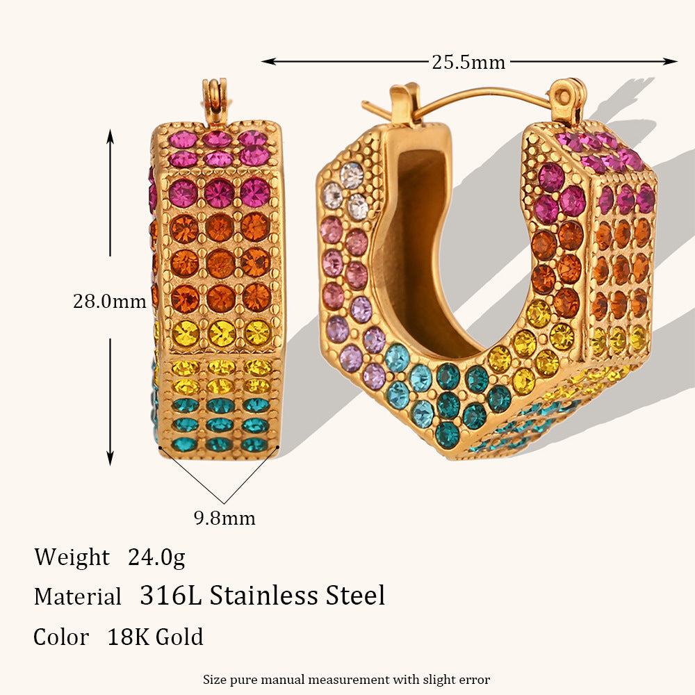 Personalized Retro Earrings Jewelry Stainless Steel Gold-plated Hexagonal Diamond Box Ear Ring