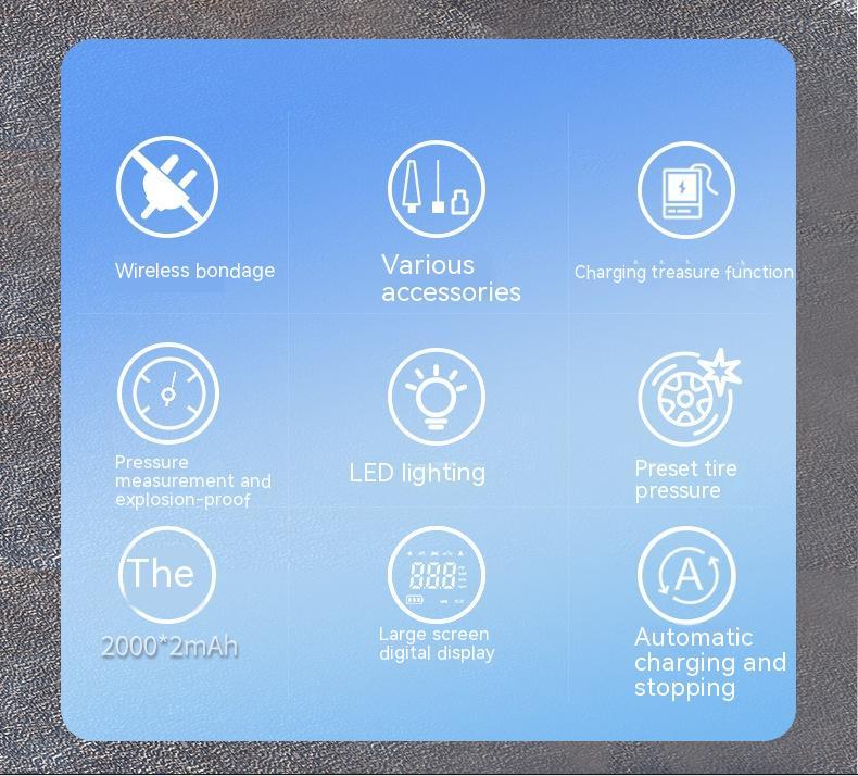 Pompe à Air à affichage numérique sans fil pour voiture, multifonction, intelligente, portative, pour pneus