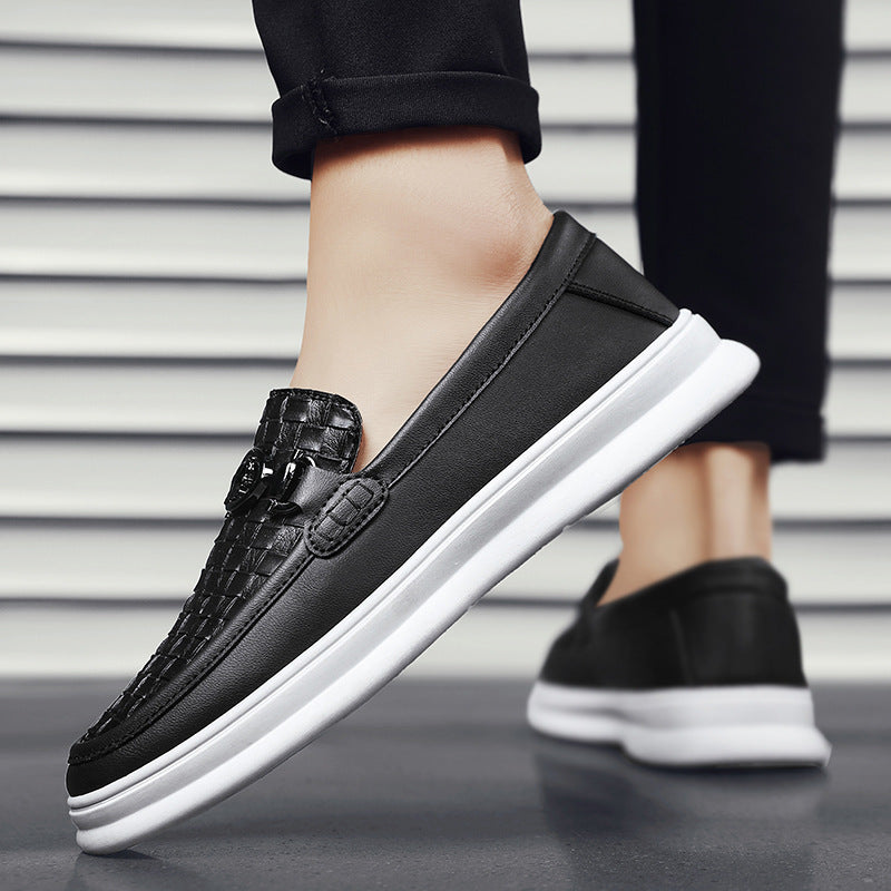 Zapatos de traje formales sin cordones de moda retro con superficie de cuero informal de caña baja