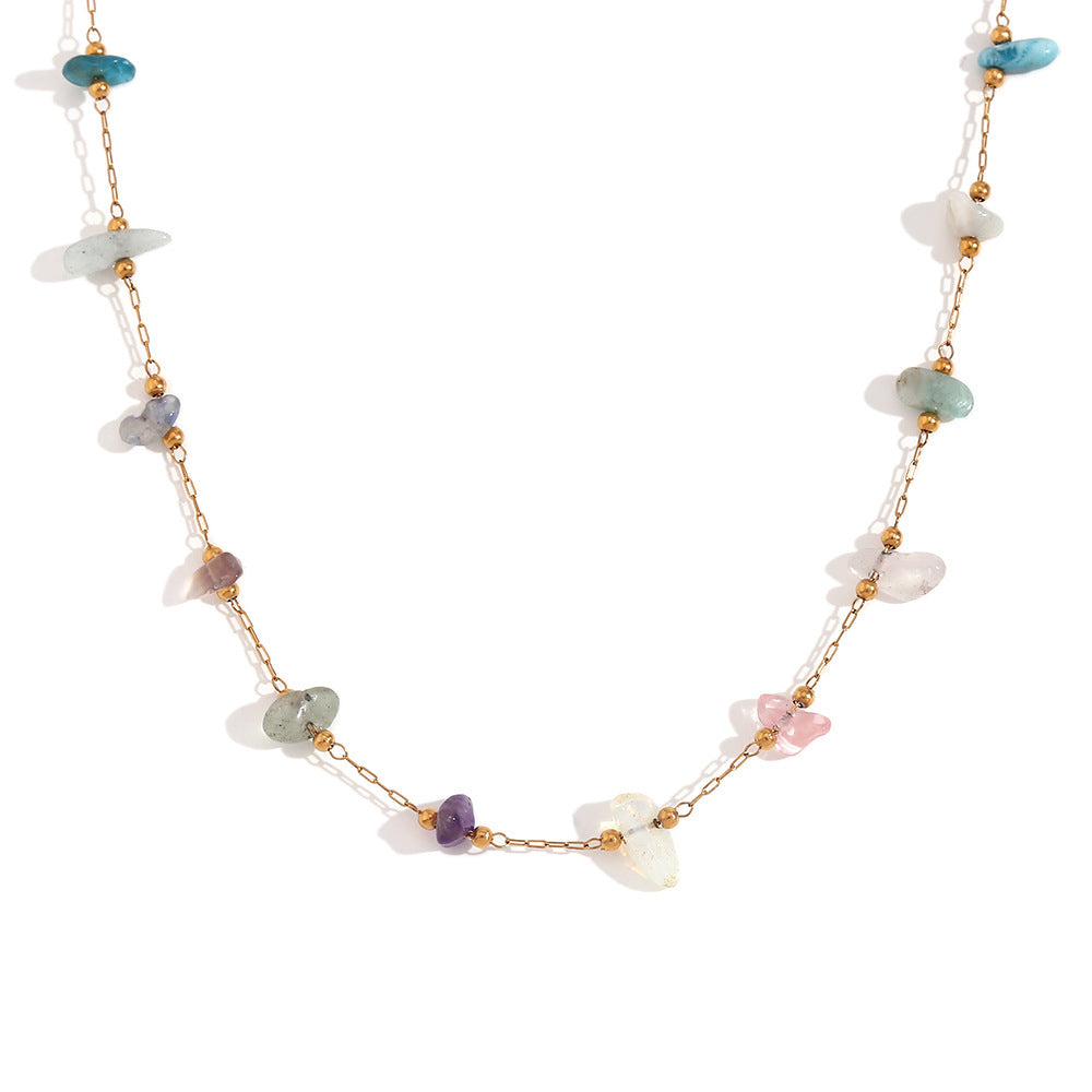 Fashion Special-interest Stainless Steel 18K Gold Plating Natural Gravel Bracelet Necklace