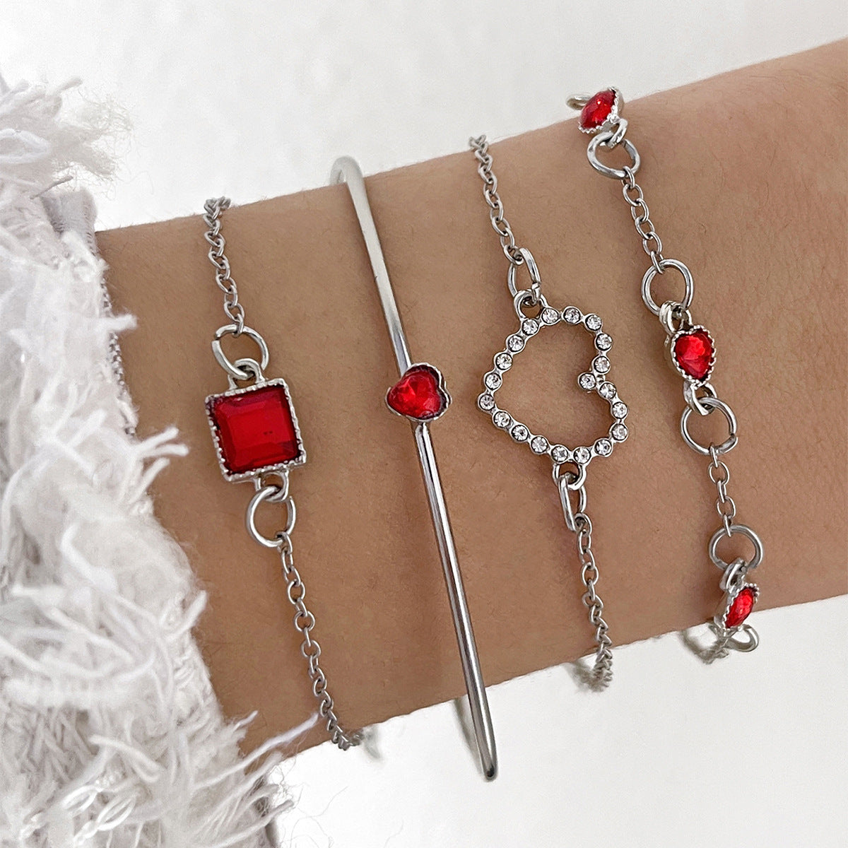 Bracelet de pierres précieuses carrées de luxe léger pour femme, entièrement bijou, cœur aimant, cœur de pêche