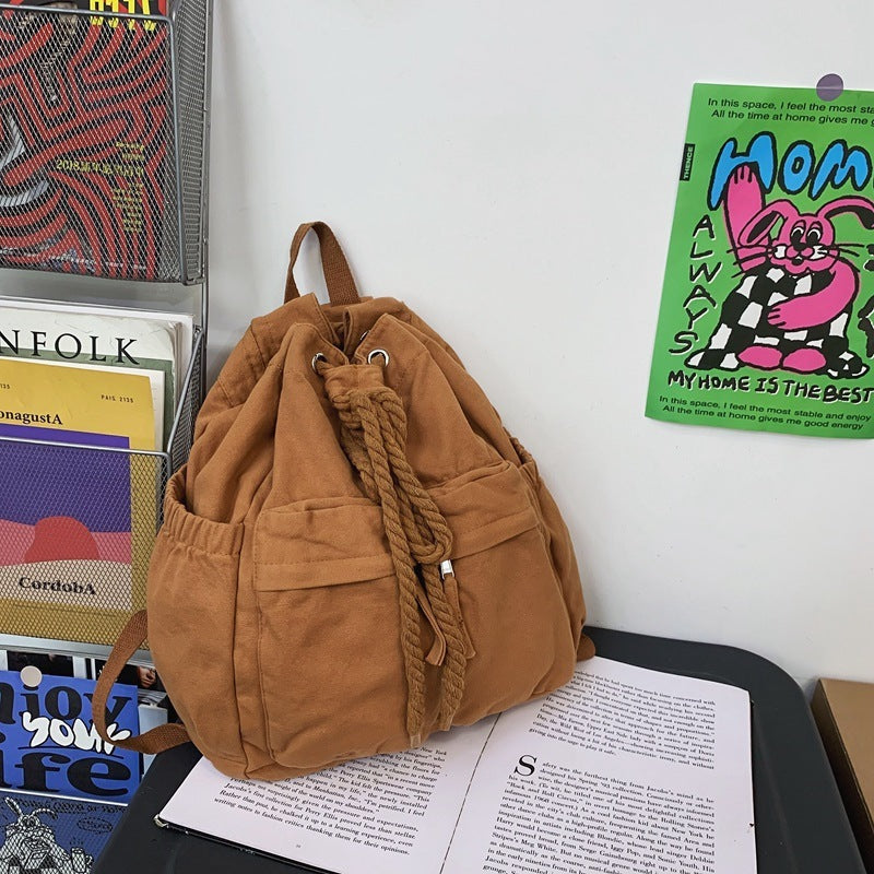 Sac à dos en toile avec cordon de serrage, sac de voyage Simple pour ordinateur de grande capacité