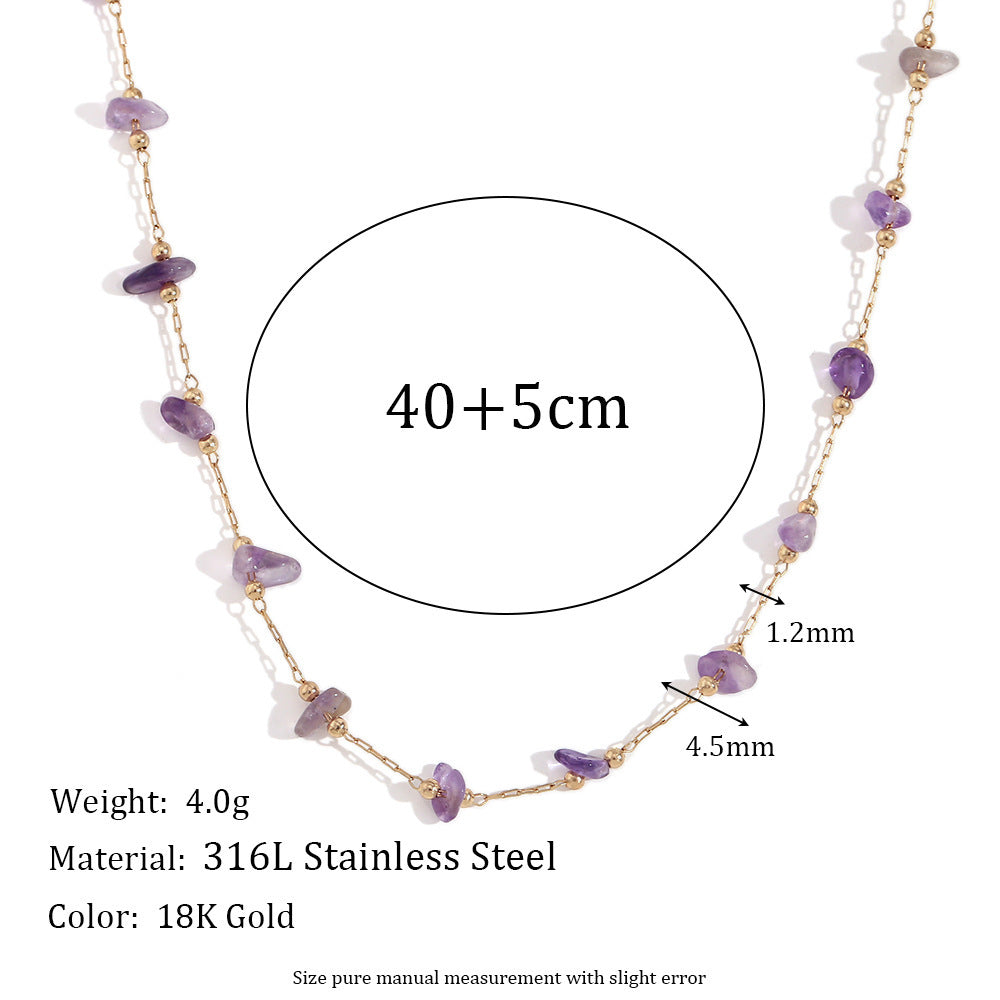 Stainless Steel 18K Gold Plating Amethyst Gravel Handmade Chain Necklace Bracelet For Women