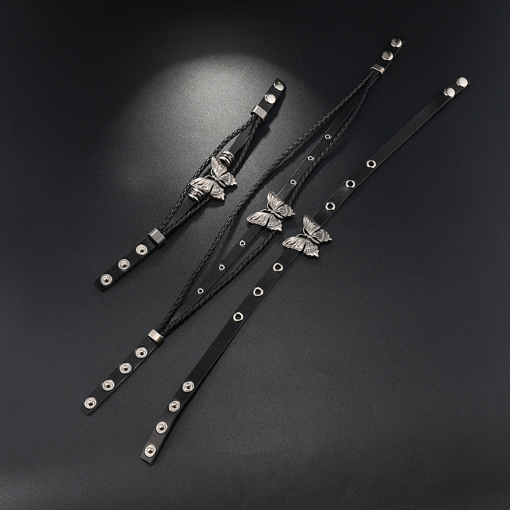 Ins nouveau bracelet en cuir papillon punk de style sombre