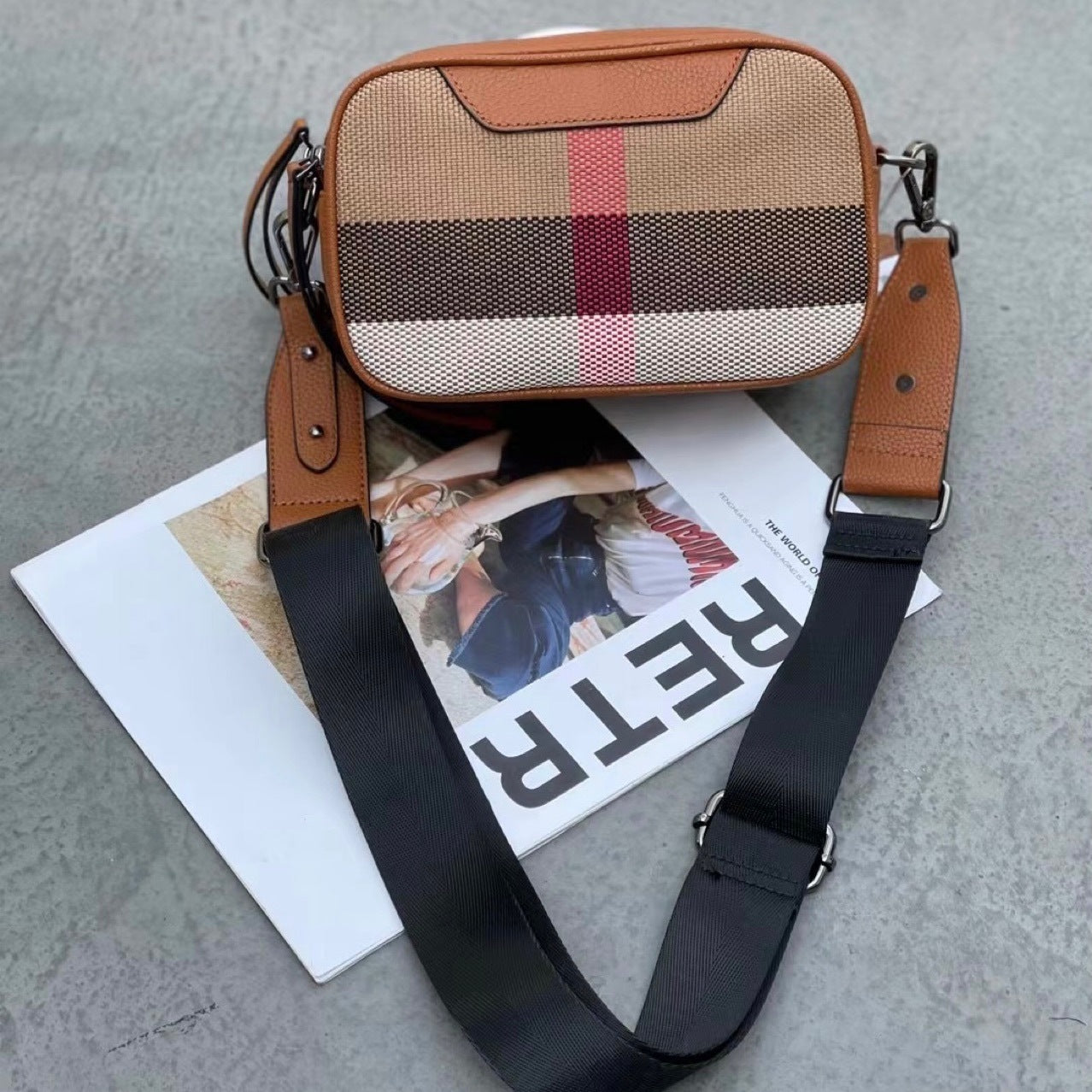 Sac à carreaux en toile polyvalent à bandoulière diagonale