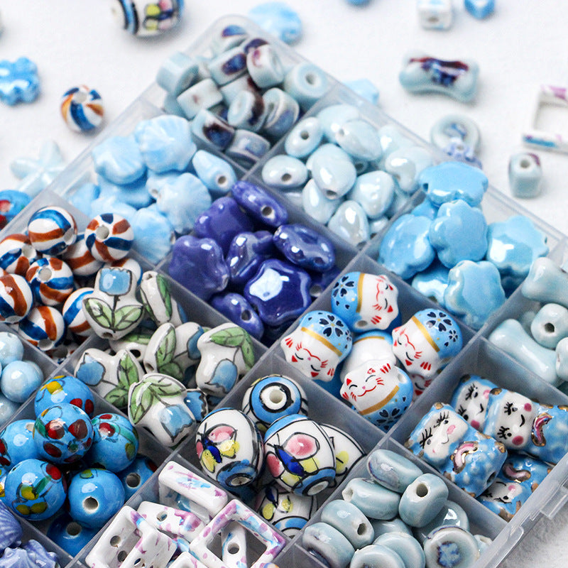 Série bleue en céramique japonaise dispersée, bricolage, collier de perles fait à la main, Bracelet, matériel de perles d'espacement