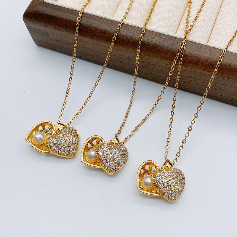 Xiaohongshu New Loving Heart Zircon Necklace For Women