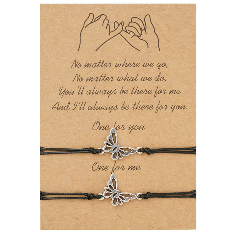 Butterfly Wax Line Woven Adjustable Card Bracelet Ornament