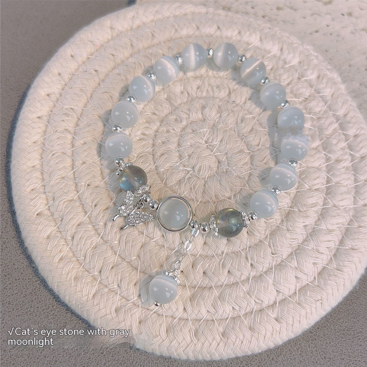 Bracelet papillon en cristal opale pour femmes, Bracelet gris clair de lune assorti avec tout