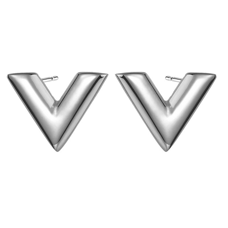 Collier Simple en forme de V en acier inoxydable, Bracelet, clous d'oreilles, costume