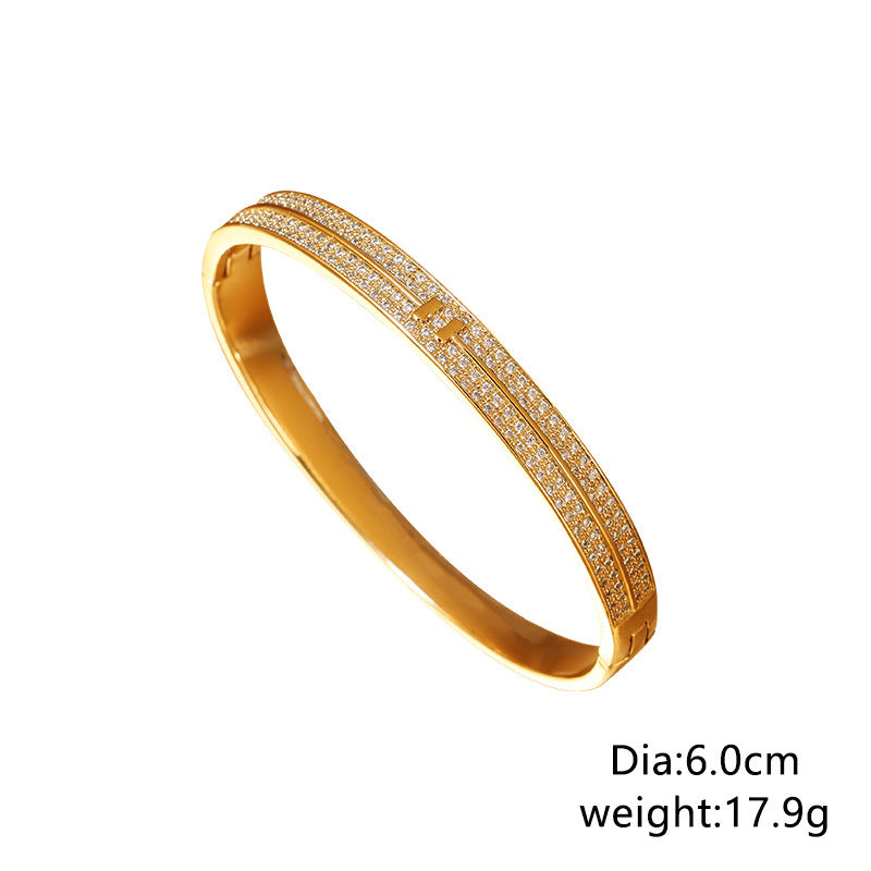 Pulsera De Circonio Con Incrustaciones Chapada En Oro Manos De Personalidad Simple