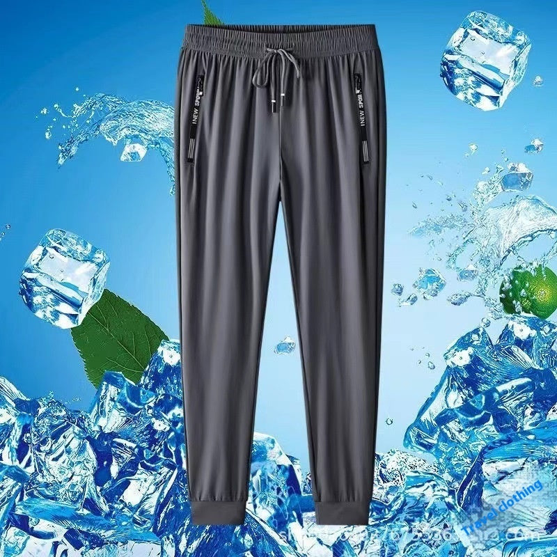 Ice Silk Trousers Men's High Elastic Breathability Leisure Sports Quick-drying