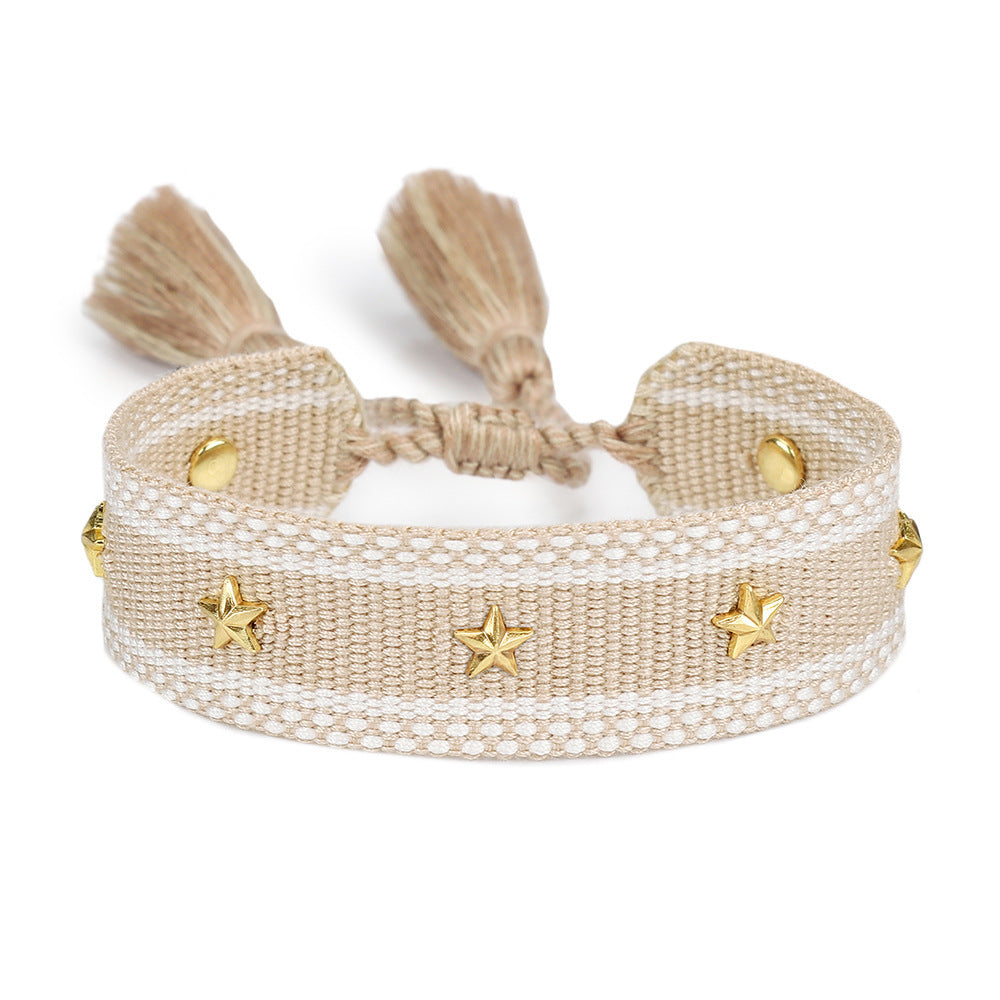 XINGX Square Rivet Braided Tassel Bracelet