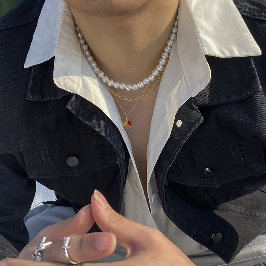 Hip Hop Retro Geometric Multilayer Pearl Necklace