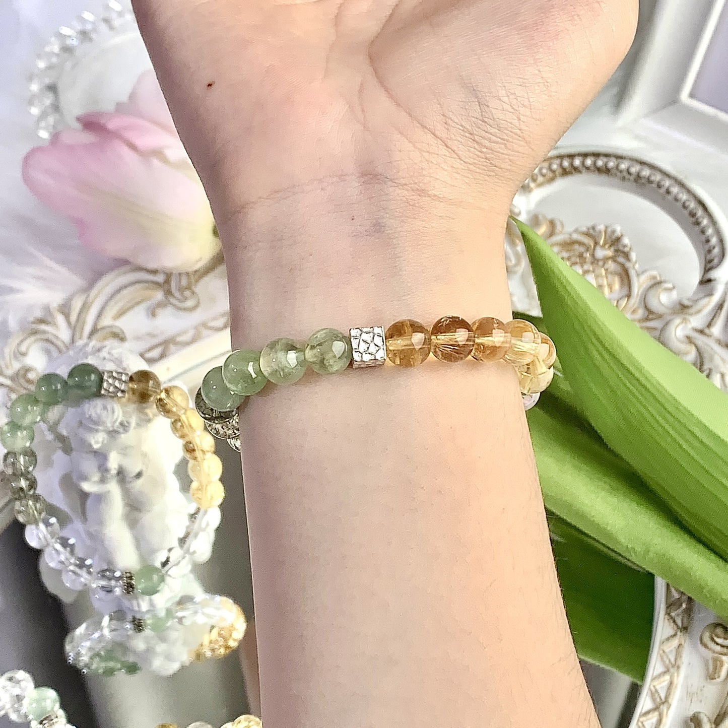 Natural Crystal Bracelet Turquoise Green Quartz Rutilated